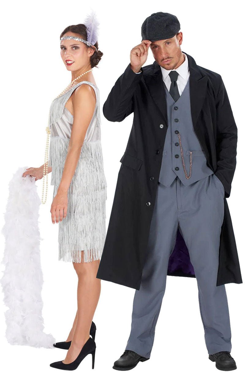 1920s Gangster Silver Flapper Couples Costume