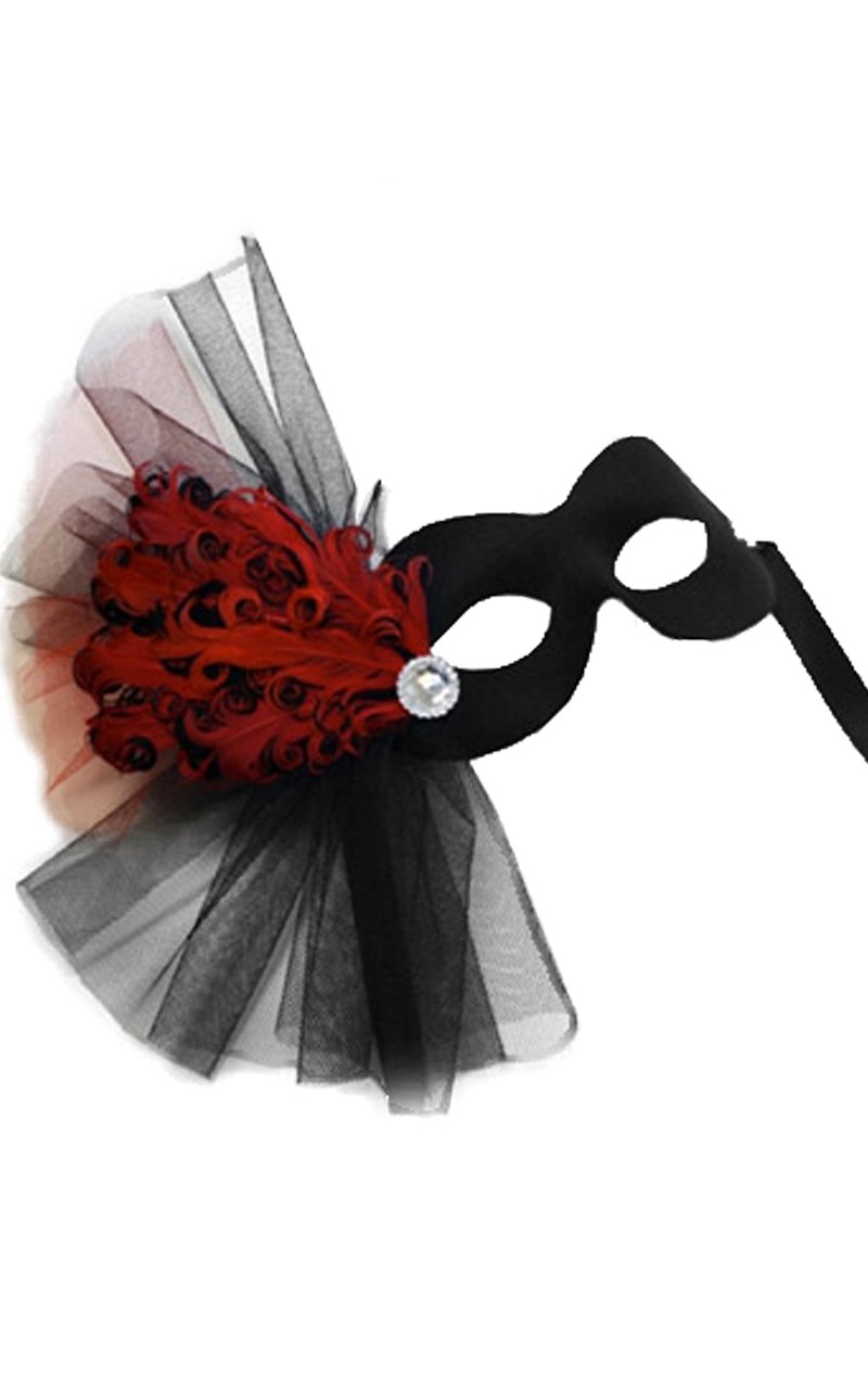 Lavish Soiree Mask - Black/Red - Simply Fancy Dress