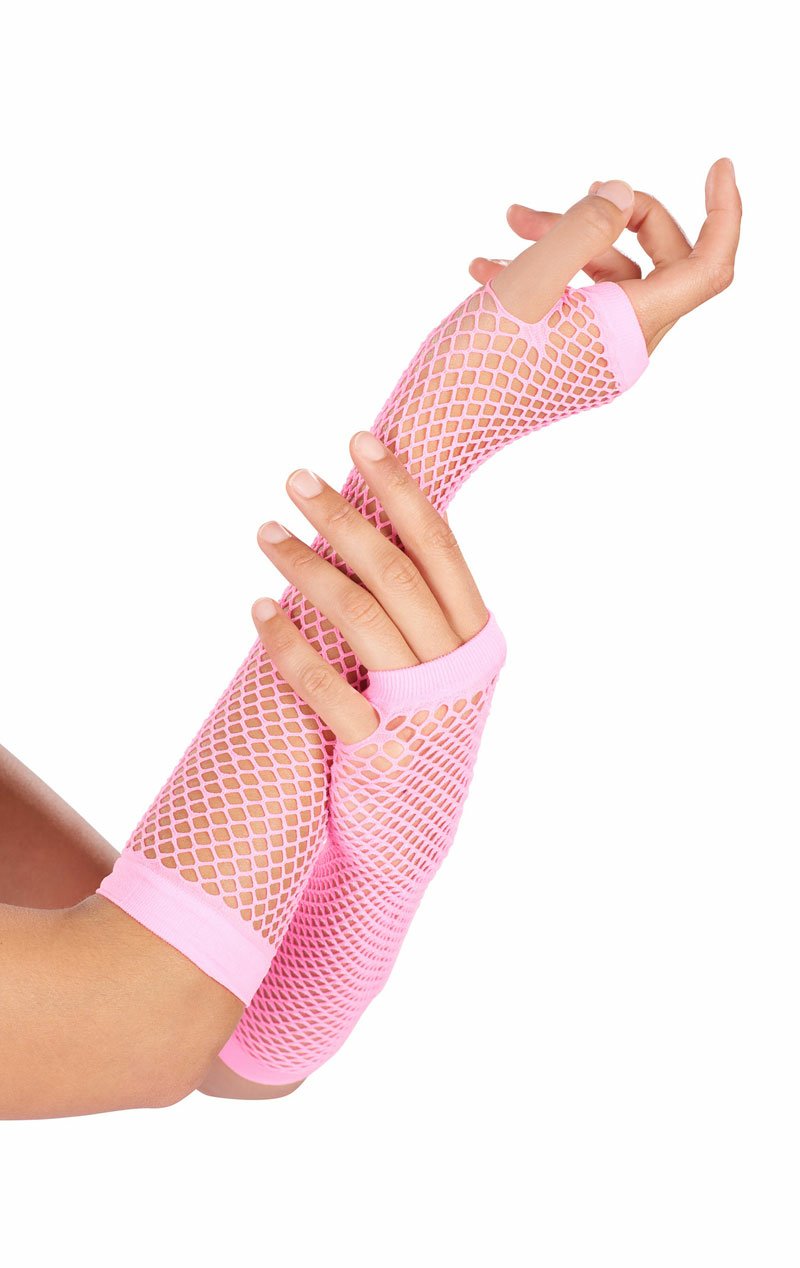 Pink Neon Fishnet Gloves - Simply Fancy Dress